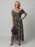 Adriana | Abito midi off-shoulder in chiffon floreale dal fascino romantico