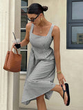 Gioia | Abito Maxi a Righe in Cotone con Scollatura Quadrata