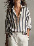Kaia | Camicia Casual a Righe in Cotone e Lino a Maniche Lunghe