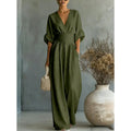 Flavia | Tuta Drappeggiata a Gamba Larga, Verde Oliva