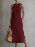 Tatiana | Abito Midi in Lino con Collo Mao